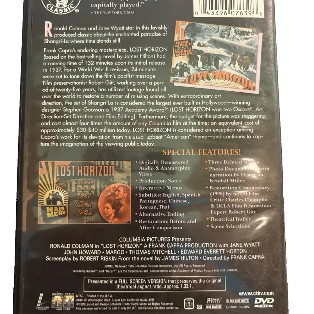 Lost Horizon DVD Ronald Colman, Jane Wyatt, Edward Everett Horton, John Howard